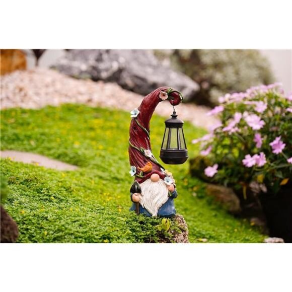 Solar Gnome Garden Statue with Lantern Light Outdoor Yard Patio Decor Gift - Picture 5 of 7